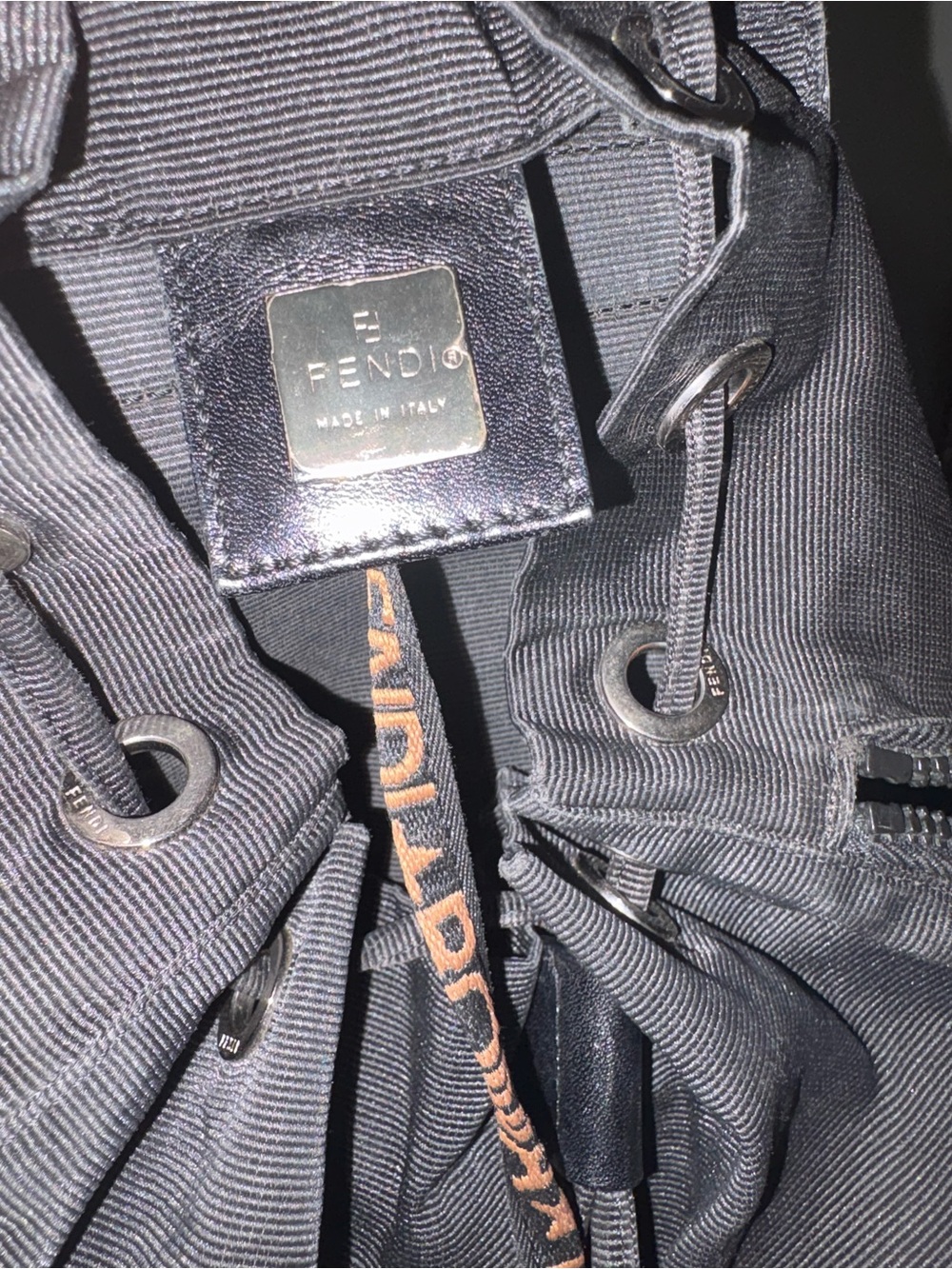 Fendi Black Nylon Logo Drawstring Backpack Vintage - Picture 8 of 11